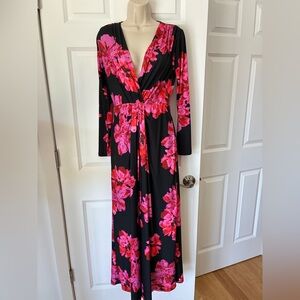 Boston Proper Floral Black and Pink Maxi Dress